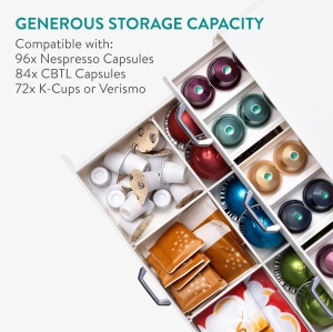 Suport 96 capsule de cafea Navaris, compatibil cu Nespresso, 4 sertare, 34 x 32 x 13, plastic, Crem - Img 4
