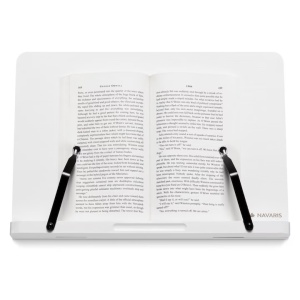Suport pentru carti din bambus Navaris, 2 brate reglabile, 33 x 24 cm, Alb, 52801.2.02