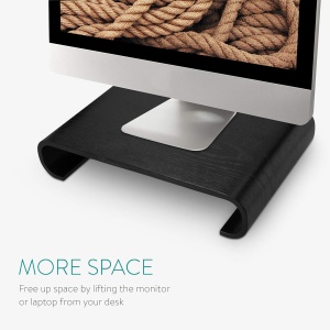 Suport pentru monitor Navaris, din lemn de stejar, 35 x 24 x 7.2 cm, antiderapant, potrivit pentru PC, laptop, notebook, Negru - Img 4