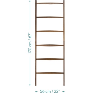 Suport pentru prosoape Navaris, tip scara, din bambus, 6 trepte, 170 x 56 cm, Maro inchis - Img 4