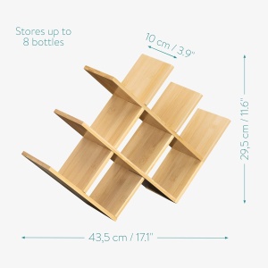Suport pentru sticle de vin Navaris, din bambus, 43.5x10x29.5cm, raft pentru vinuri, design elegant, capacitate 8 sticle, Maro - Img 5
