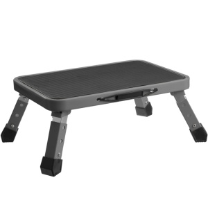 Taburet pliabil Navaris, inaltime reglabila 16–21.5 cm, capacitate de incarcare 150 kg, din otel/polipropilena, compact si portabil, Gri