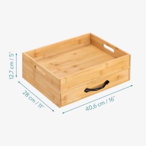 Tava pentru ceai cu sertar pentru plicuri Navaris, 40.6x28x12.7 cm, maro, bambus - Img 2