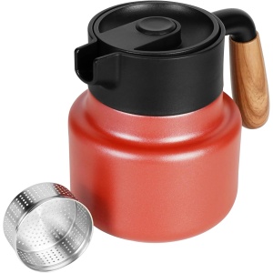 Termos tip Carafa Belle Vous, cu maner si infuzor pentru ceai, 800 ml, 13 x 15 cm, pentru bauturi calde/reci, izolatie cu perete dublu, Otel, Rosu