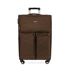 Troler cabina textil, Rorik® Explorer, bagaj de mana, valiza fermoar cifru antifurt, roti 360°, geamantan maner telescopic, troller expandabil, Maro