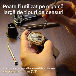 Trusa Scule pentru Reparat Ceasuri, H&S, 155 de Piese, Cutie de Transport, Kit Complet cu Unelte pentru Reglare, Schimb Baterie, Curele, Pini - Img 4