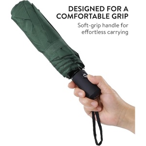 Umbrela SWISSONA, rezistenta la vant, compacta cu deschidere si inchidere pe buton, 90 cm, 8 brate din otel, husa, Verde - Img 5