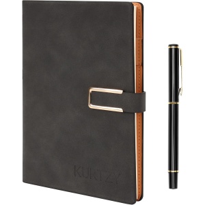 Agenda A5 Kurtzy, coperta din piele ecologica, 112 file, cu pix si inchidere magnetica, 15 x 21, 5 cm, buzunare interioare pentru carti de vizita, set cadou, Gri Inchis