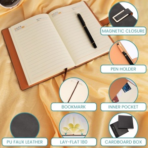 Agenda A5 Kurtzy, coperta din piele ecologica, 112 file, cu pix si inchidere magnetica, 15 x 21, 5 cm, buzunare interioare pentru carti de vizita, set cadou, Gri Inchis - Img 3