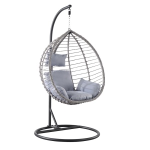 Balansoar suspendat tip cuib Kiwari® Cosy, cuib 68 x 105 x 115 cm, suport metalic 195 cm cu baza rotunda diametru 103 cm, plastic rezistent, leagan relaxare pentru casa/gradina/terasa/balcon, Negru