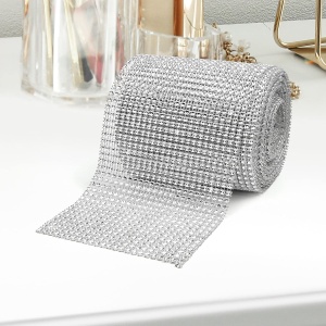 Banda decorativa cu strasuri Handi Stitch, 12 cm x 9.14 m, tip plasa, pentru decoratiuni, Argintiu - Img 2
