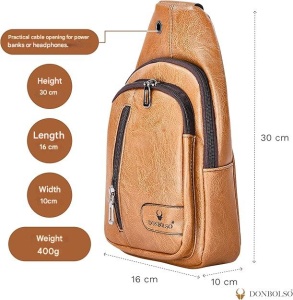 Borseta crossbody unisex, de umar sau de mana din piele, Donbolso, 3 compartimente, 30 X 16 X 10 cm - Img 5