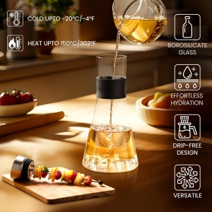 Carafa din sticla Belle Vous, capac inox si accesoriu fructe, 1, 4 L, borosilicata termorezistenta, cu maner silicon si perie curatare, Transparent - Img 4