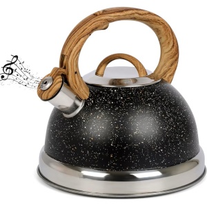 Ceainic fluierator, Belle Vous, din otel inoxidabil, 3 L, maner rezistent la caldura, 23 x 23 x 23 cm, compatibil cu toate tipurile de plita - Img 1