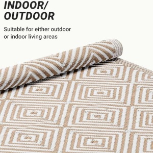 Covor pentru exterior JEMIDI, 120x180cm, polipropilena, rezistent la intemperii, usor de curatat, pentru balcon/terasa, Maro deschis - Img 4