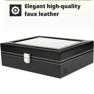 Cutie cu capac din sticla pentru 10 ceasuri, H&S, negru, cu pernite, 22.5 x 7.5 x 20.5 cm - Img 3