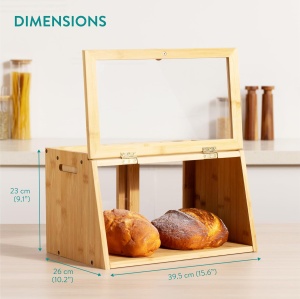 Cutie pentru paine Navaris, din bambus, 39.5 x 26 x 23cm, cu fereastra transparenta, design rustic, Maro - Img 8