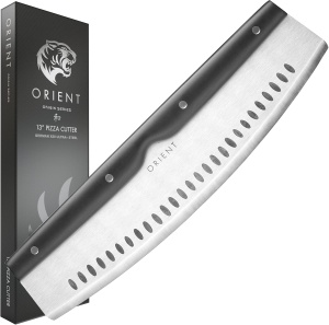 Cutit pentru pizza, Orient, 34 cm, din otel inoxidabil 3CR13, maner Ergo Grip, protectie lama, Negru