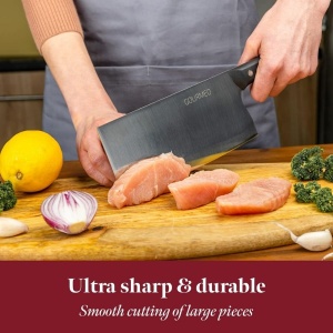 Cutit profesional bucatar chinezesc, Gourmeo, 33.1 x 13 x 3.6 cm, din inox, maner ergonomic, Negru - Img 3