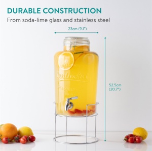 Dozator bauturi Navaris, 8L, cu stand metalic si robinet inox, sticla, NAV0000111Q002C - Img 7