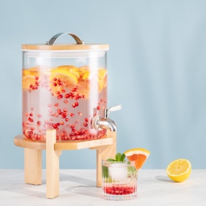 Dozator de bauturi din sticla Navaris cu robinet si stand, 5 l, Maro, 46785.04 - Img 5