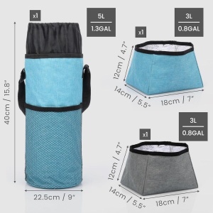 Geanta calatorie pentru animale, Belle Vous, 5L, material oxford impermeabil, 22.5 x 40 cm, caini/pisici, 2 boluri pliabile pentru apa si mancare 3 L, Albastru - Img 2