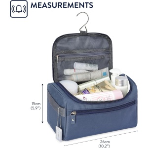 Geanta cosmetica de voiaj H&S, 26 × 15 × 14 cm, 3 compartimente, material rezistent la apa, Albastru - Img 6