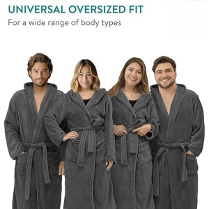 Halat de baie Homelevel unisex, XL, gri, uscare rapida, cu gluga - Img 3