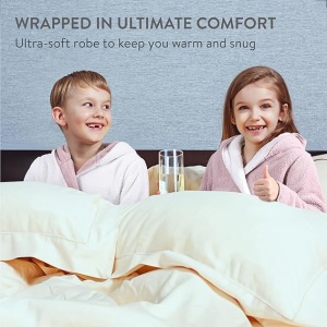 Halat de baie pentru copii HOMELEVEL, 11-12 ani, 146-152 cm, reversibil, din poliester, cu gluga, Alb/Roz - Img 3