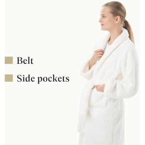 Halat de baie pentru copii HOMELEVEL, 9-10 ani, 134-140 cm, reversibil, din poliester, cu gluga, Crem - Img 7