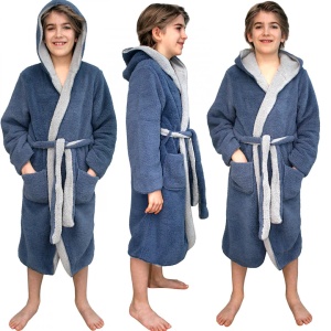 Halat de baie reversibil pentru copii Homelevel, 11-12 ani, Albastru / Gri, Poliester, 55056.2.04 - Img 2