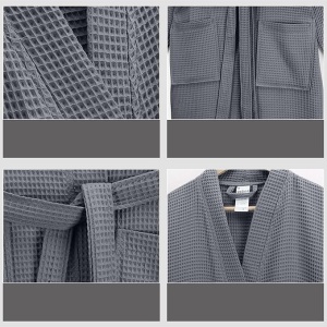Halat de baie Waffle Pique unisex Homelevel, L, Gri, Bumbac organic, 54916.73.3 - Img 4
