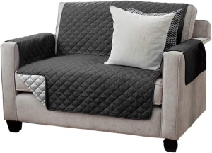 Husa de canapea reversibila Sherpa Jemidi, 191 x 224 cm, Negru/Gri, Poliester, 55188.01.02