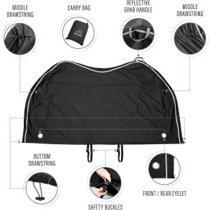 Husa impermeabila de bicicleta TeamObsidian, pentru 3 biciclete, XXL, material rezistent Oxford 600D, protectie UV, Negru - Img 7