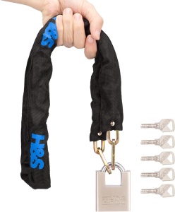 Lant antifurt H&S pentru bicicleta si motocicleta, din otel, acoperit cu manson textil, 6 mm x 1.2 m, lacat cu 5 chei, Negru