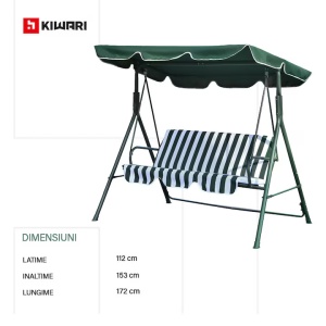Leagan Balansoar Gradina Kiwari® Swing, 3 Locuri, 172 x 112 x 153 cm, Greutate maxima 240 kg, Perne detasabile, Terasa/Gradina, Alb/Verde - Img 5