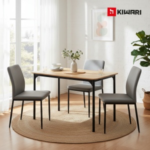 Masa Kiwari® Arno, MDF si Metal, Design Modern, 110×70×75 cm, Lemn Deschis & Negru - Img 2