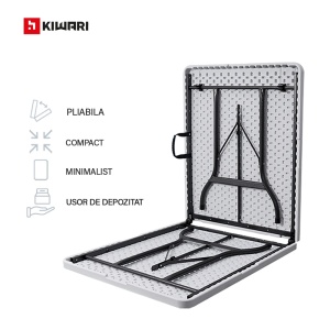 Masa plianta Kiwari® Event, 180x75 cm, pentru gradina, terasa, evenimente, HDPE ultra-rezistent, cadru metalic ranforsat, sistem pliere rapida, Alb - Img 9