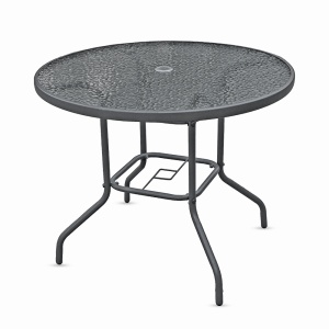 Masa Rotunda Kiwari® Porto, Blat din sticla, Diametru 90 cm x Inlatime 71 cm, 4 Persoane, Gradina/Terasa, Gri