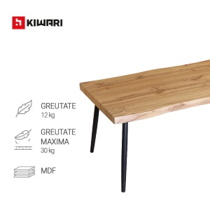 Masuta de cafea Kiwari® Daro, MDF si Metal, 120×60×45 cm, Design Industrial Modern, Stejar & Negru - Img 4