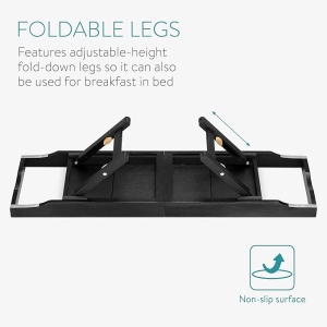 Masuta extensibila pentru cada Navaris, din bambus, 75–108 cm, masuta de servire la pat, cu suport pentru carte, tableta si pahar, Negru - Img 5