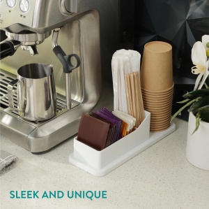 Organizator accesorii cafea Navaris, 24.4 x 8.7 x 6.8 cm, din plastic, pentru zahar, capsule, pahare, Alb - Img 2