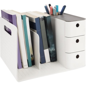 Organizator birou Belle Vous, cu 3 sertare si 2 compartimente pentru documente, din plastic PP rezistent, 28.3 x 21 x 18.8 cm, Alb