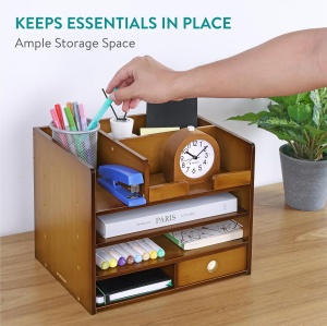 Organizator birou cu sertare Navaris, 33x24x26 cm, pentru documente si papetarie, maro, bambus - Img 4