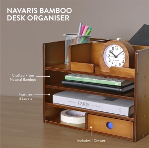 Organizator birou cu sertare Navaris, 33x24x26 cm, pentru documente si papetarie, maro, bambus - Img 6