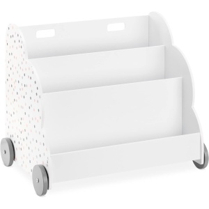 Organizator de jucarii si carti Navaris cu 3 rafturi, alb, 60x51x40cm, cu roti