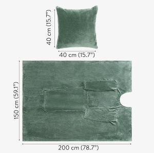 Patura cu maneci HOMELEVEL, transformabila in perna cu fermoar, 200x150 cm, fleece poliester, pentru calatorii si casa, Verde - Img 6