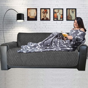 Patura din microfibra HOMELEVEL, 200cm x 150cm, cu maneci si guler, moale si calduroasa, design norvegian, Gri - Img 5