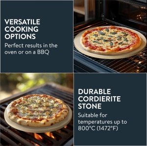 Piatra de pizza, Gourmeo, 35 x 1.5 cm, din ceramica corderita, rotunda, pentru cuptor si gratar - Img 3