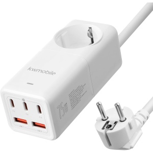 Prelungitor cu priza pentru birou kwmobile, 2 porturi USB A, 3 porturi USB C, 75 W, Cablu 1.5 m, Alb - Img 3